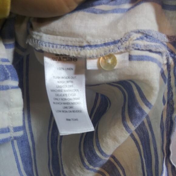 Antibes Blanc Linen  Blue White Stripe Collared Button Down Tunic Shirt Size M - Picture 8 of 9